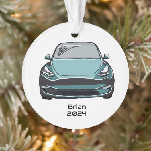 電気自動車SUVティール（緑がかった色）手描きスケッチ オーナメント (ツリー)