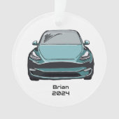 電気自動車SUVティール（緑がかった色）手描きスケッチ オーナメント (正面)