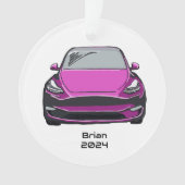電気自動車SUVピンクの手描きスケッチ オーナメント (正面)
