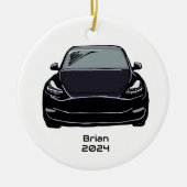 電気自動車SUVブラックハンドドロースケッチ セラミックオーナメント (正面)