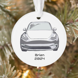 電気自動車SUVホワイト手描きスケッチ オーナメント