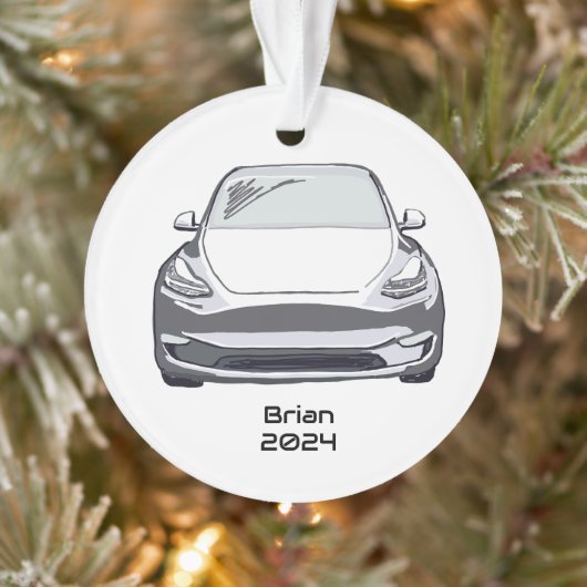 電気自動車SUVホワイト手描きスケッチ オーナメント (ツリー)