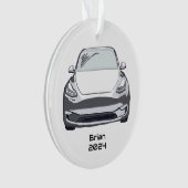 電気自動車SUVホワイト手描きスケッチ オーナメント (正面)