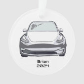 電気自動車SUVホワイト手描きスケッチ オーナメント (正面)