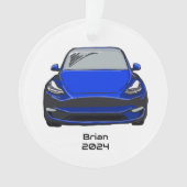 電気自動車SUV青色手描きスケッチ オーナメント (正面)