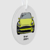電気自動車SUV黄色の手描きスケッチ オーナメント (正面)