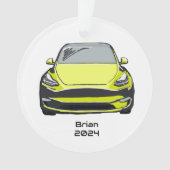電気自動車SUV黄色の手描きスケッチ オーナメント (正面)
