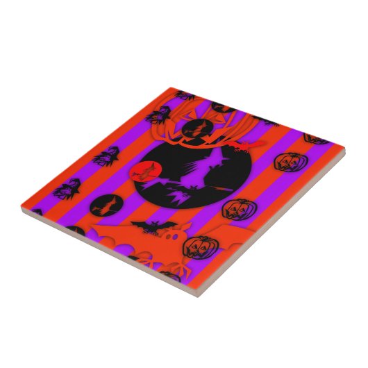 電気色ポップ・アートのハロウィーンパープルウィッチタイル タイル (側面)
