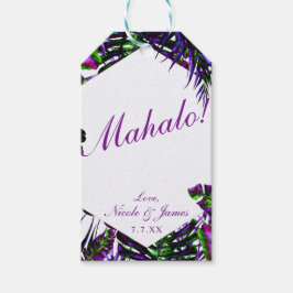 電気色ポップ・アートの熱帯パーム葉結婚ズ ギフトタグ