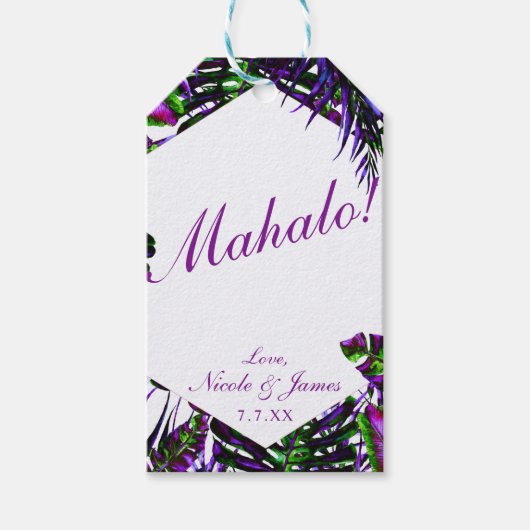 電気色ポップ・アートの熱帯パーム葉結婚ズ ギフトタグ (正面)