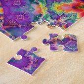 電気花の紫色の虹の万華鏡のように千変万化するパターンの芸術 ジグソーパズル (側面)