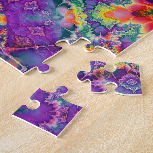 電気花の紫色の虹の万華鏡のように千変万化するパターンの芸術 ジグソーパズル (側面)