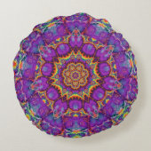電気花の紫色の虹の万華鏡のように千変万化するパターンの芸術 ラウンドクッション (裏面)