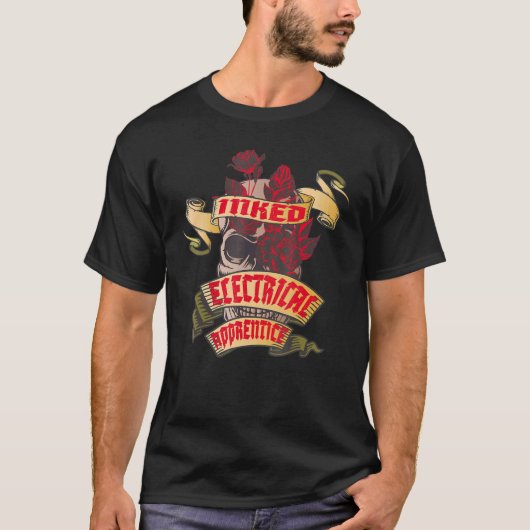 電気見習インクッドスカル&レッドローゼータット Tシャツ (正面)