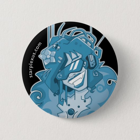 電気青いボタン 缶バッジ (正面)