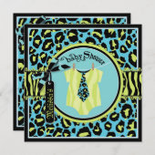 電気青のロックスターのジャンパー及びタイのベビーシャワー 招待状 (正面/裏面)