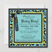 電気青のロックスターのジャンパー及びタイのベビーシャワー 招待状 (裏面)