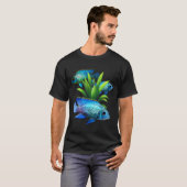 電気青アカラシクリッド水族館魚アート Tシャツ (正面フル)
