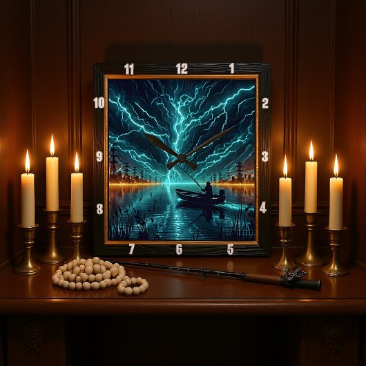 電気魚釣り スクエア壁時計