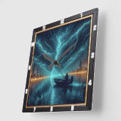 電気魚釣り スクエア壁時計 (傾斜)