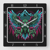 電気《鳥》ハヤブサネオン スクエア壁時計 (正面)