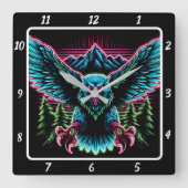 電気《鳥》ハヤブサネオン スクエア壁時計 (正面)