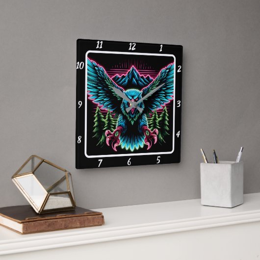 電気《鳥》ハヤブサネオン スクエア壁時計 (オフィス)