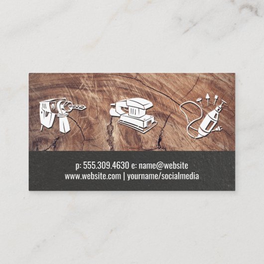 電源ツール | 木目とテクスチャ付き壁 名刺 (裏面)