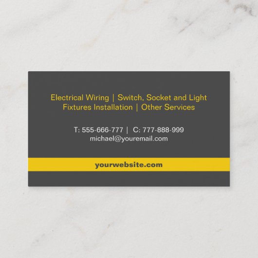 電源プモダンラグ黄色ロゴ電気技師 名刺 (裏面)