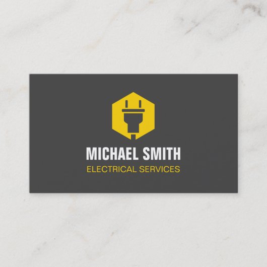 電源プラグ六角形ロゴ電気技師 名刺 (正面)