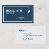 電源プラグ縁ど線電気技師ダークブルー 名刺 (正面/裏面)