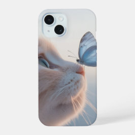 電澄ん話ケース – カワイイ猫と蝶デザイン iPhone 15ケース