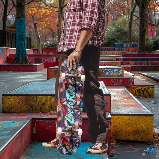 電灯ブルーの「ライブツーライド」モットーのグラフィティ スケートボード