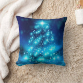 電灯モダン付き青いクリスマスツリー クッション (ブランケット)