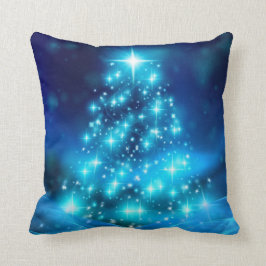 電灯モダン付き青いクリスマスツリー クッション