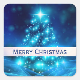 電灯モダン付き青いクリスマスツリー スクエアシール