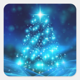 電灯モダン付き青いクリスマスツリー スクエアシール