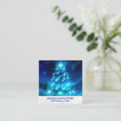 電灯モダン付き青いクリスマスツリー スクエア名刺 (スタンド正面)