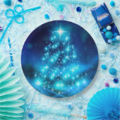 電灯モダン付き青いクリスマスツリー ペーパープレート (パーティー)