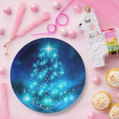 電灯モダン付き青いクリスマスツリー ペーパープレート (パーティー)