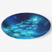 電灯モダン付き青いクリスマスツリー ペーパープレート (アングル)