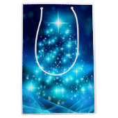 電灯モダン付き青いクリスマスツリー ミディアムペーパーバッグ (正面)