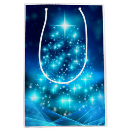 電灯モダン付き青いクリスマスツリー ミディアムペーパーバッグ