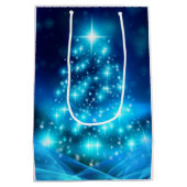 電灯モダン付き青いクリスマスツリー ミディアムペーパーバッグ (裏面)