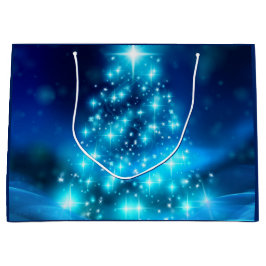 電灯モダン付き青いクリスマスツリー ラージペーパーバッグ