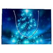 電灯モダン付き青いクリスマスツリー ラージペーパーバッグ (裏面)