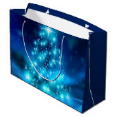 電灯モダン付き青いクリスマスツリー ラージペーパーバッグ (裏面アングル)