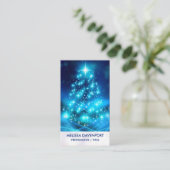 電灯モダン付き青いクリスマスツリー 名刺 (スタンド正面)