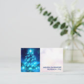 電灯モダン付き青いクリスマスツリー 名刺 (スタンド正面)