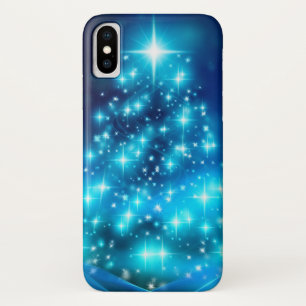 電灯モダン付き青いクリスマスツリー iPhone X ケース